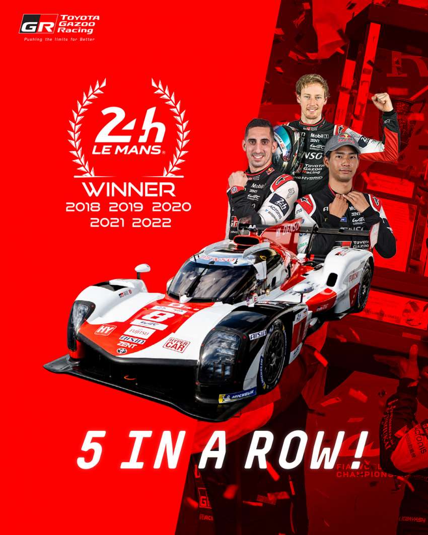 Toyota Gazoo Racing rangkul gelaran juara Le Mans 24 Jam kali ke-5 berturut-turut; 1-2 4-kali berturut-turut! 1468792
