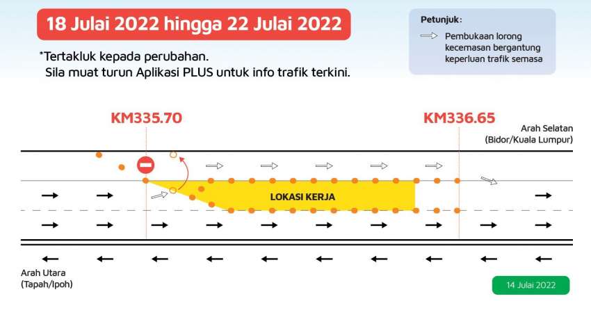 PLUS North-South Highway left and emergency lanes closure between Tapah, Bidor – only right lane open 1485087