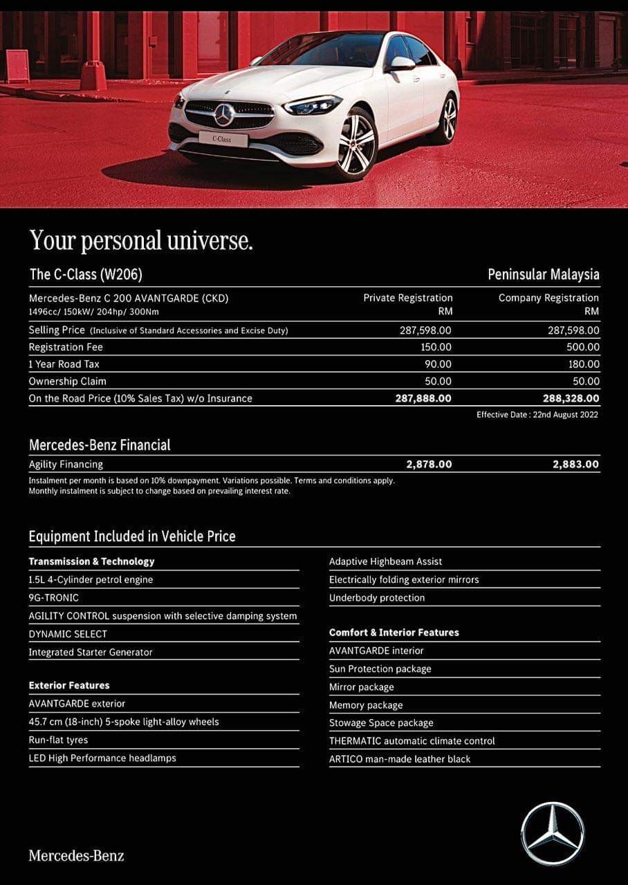 2022 W206 Mercedes-Benz C-Class CKD-C 200 Avantgarde dealer price list-1