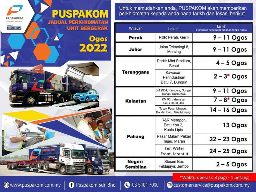 Puspakom’s August 2022 schedule for mobile inspection truck unit, off-site tests for Sabah, Sarawak Image #1491240
