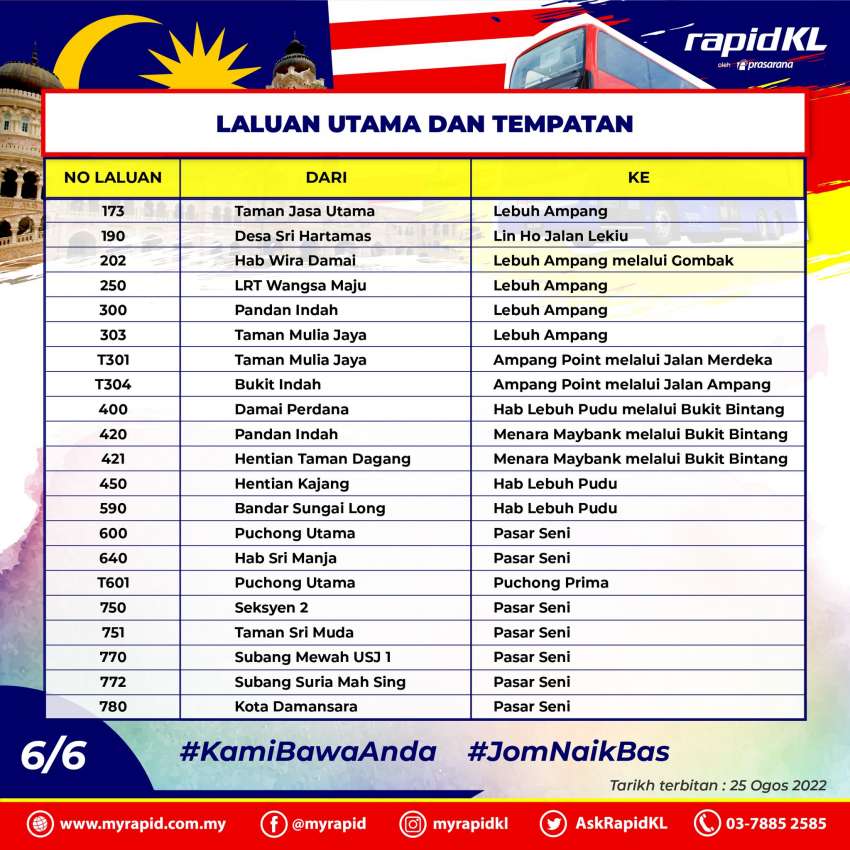 Rapid KL bus schedule for Merdeka Day, from 4.30 am 1505696