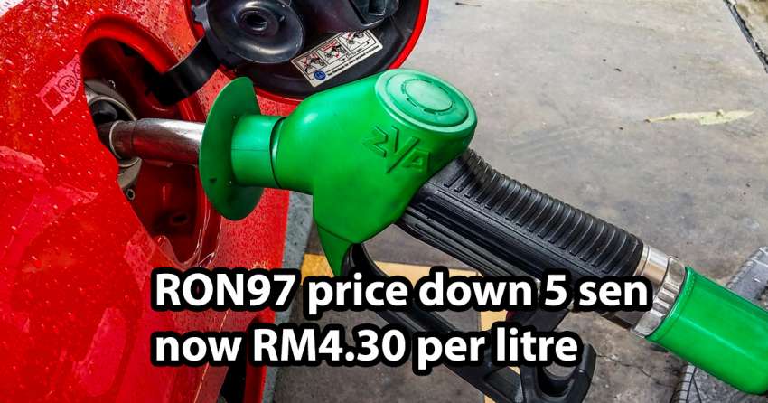 RON97 petrol price August 2022 week four update – premium fuel down five sen again to RM4.30 per litre 1504457