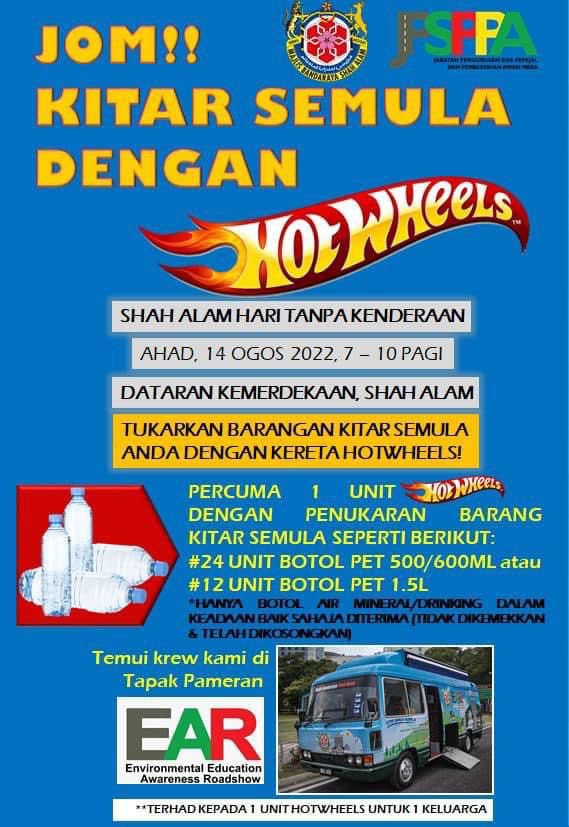 Get a free Hot Wheels toy by exchanging recyclable PET bottles this weekend in Shah Alam