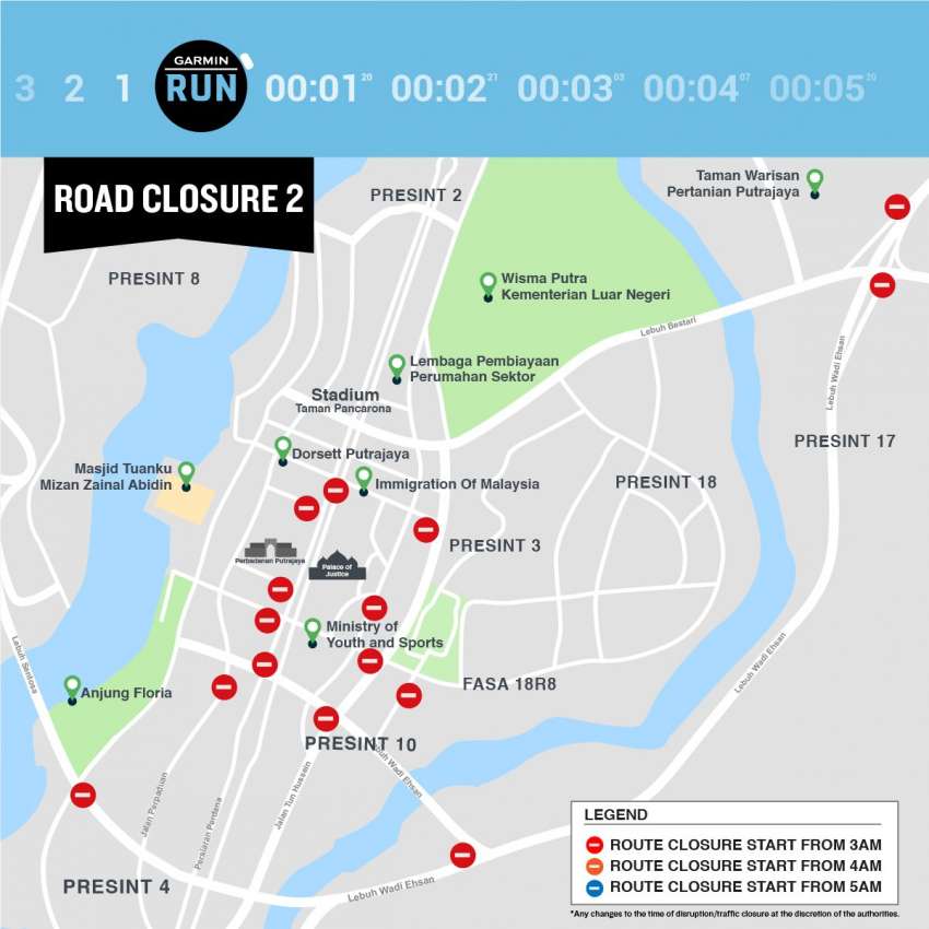 Beberapa jalan di Putrajaya bakal ditutup pada 11 Sept ini untuk menjayakan acara Garmin Marathon 2022 Image #1509812