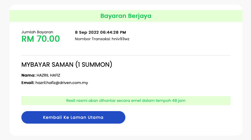MyBayar Saman – pay your PDRM summons online 1510550