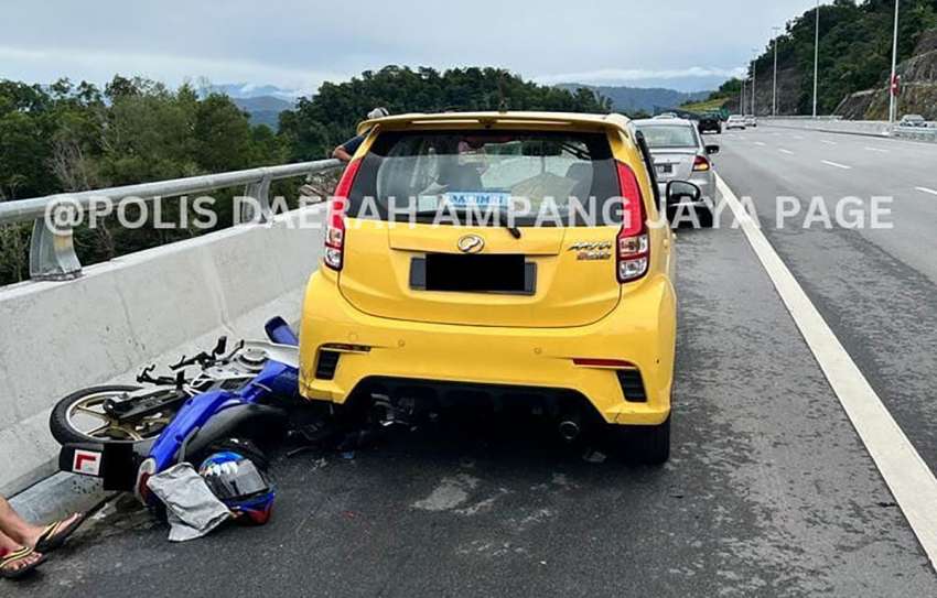 SUKE highway accident caused by Myvi stopping on emergency lane to take in KL view – rider injured 1513261