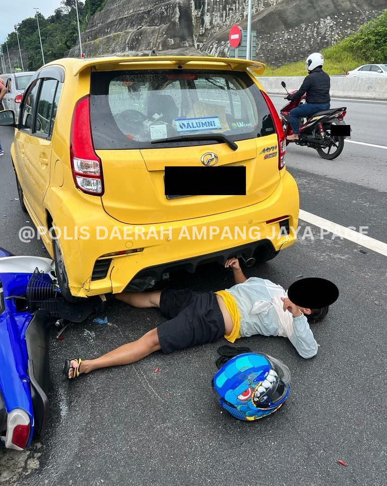SUKE highway accident caused by Myvi stopping on emergency lane to take in KL view – rider injured 1513167