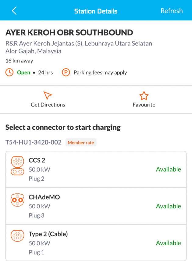 New 50 kW DC fast charger at Ayer Keroh R&R south-bound with CCS2, CHAdeMO and Type 2 guns