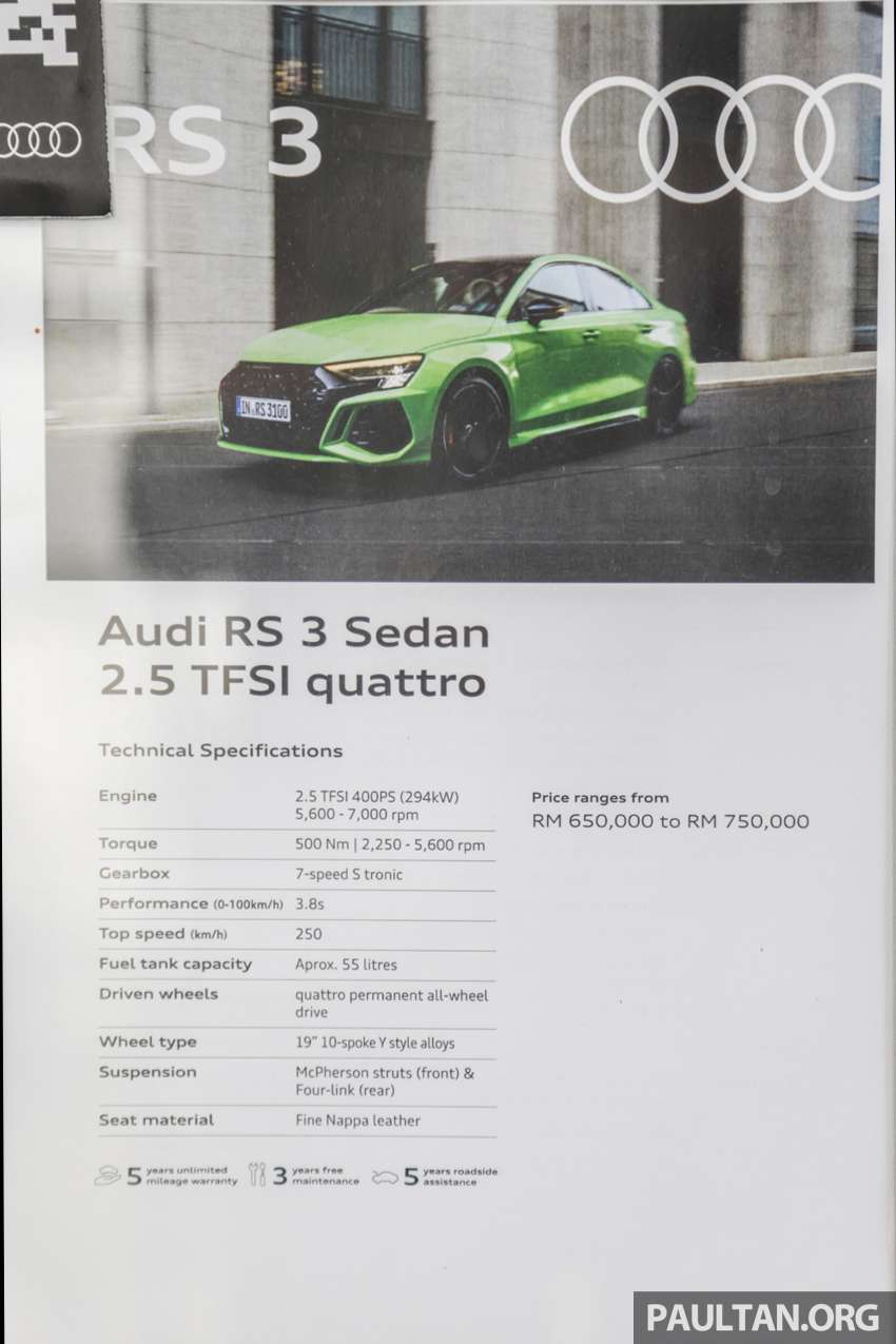 2023 Audi RS3 Sedan in Malaysia – 2.5L turbo, 400 PS, 500 Nm, 0-100 km/h in 3.8s, from RM650k to RM750k 1525511