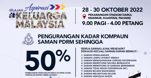 PDRM offers 50% saman discount – Pahang, Oct 28-30