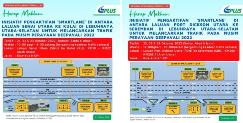 PLUS to activate SmartLane for Deepavali holidays – emergency lane open in Johor, PD-Seremban stretch 1532035