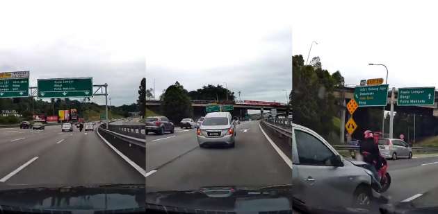 Superbike emergency brakes to follow convoy on Malaysian highway, Nissan Almera crashes into it