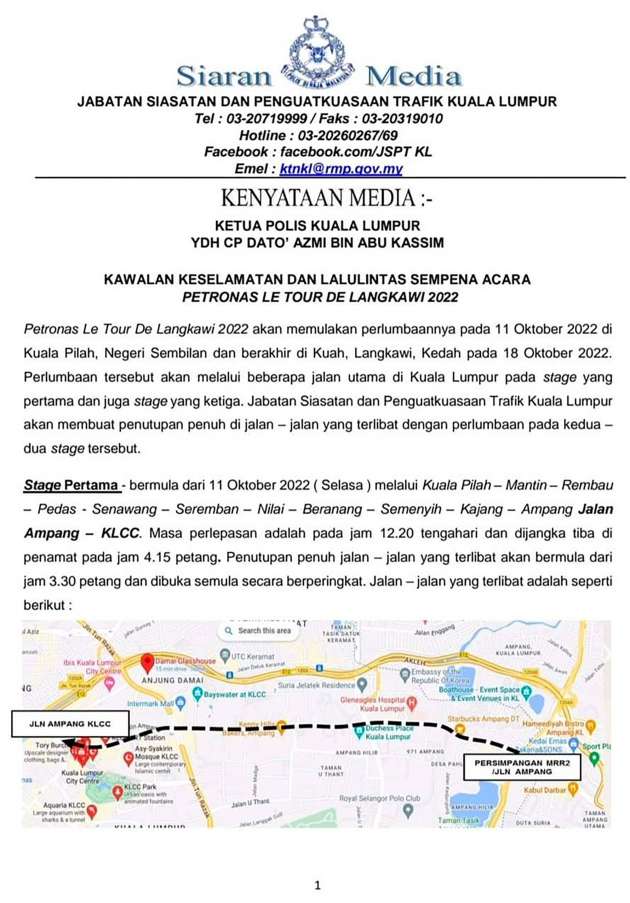 2022 Le Tour de Langkawi happens 11 to 18 October, expect lots of road closures and traffic diversions