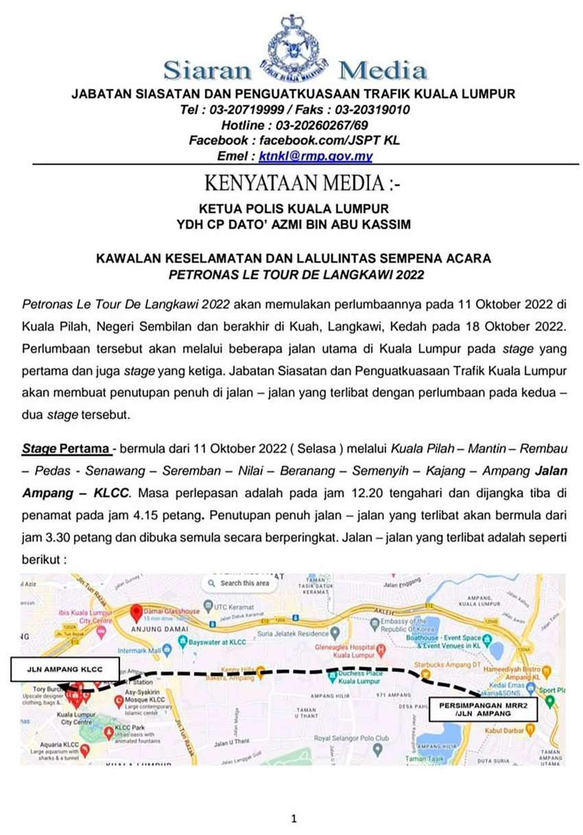 2022 Le Tour de Langkawi happens 11 to 18 October, expect lots of road closures and traffic diversions 1524542