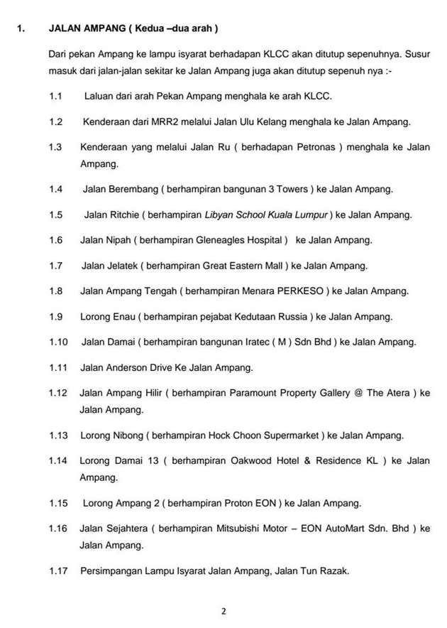 Penutupan jalan, lencongan sempena LTdL 2022; peringkat 1 dari N9-KL mulai 12.30 t/hari ini – PDRM