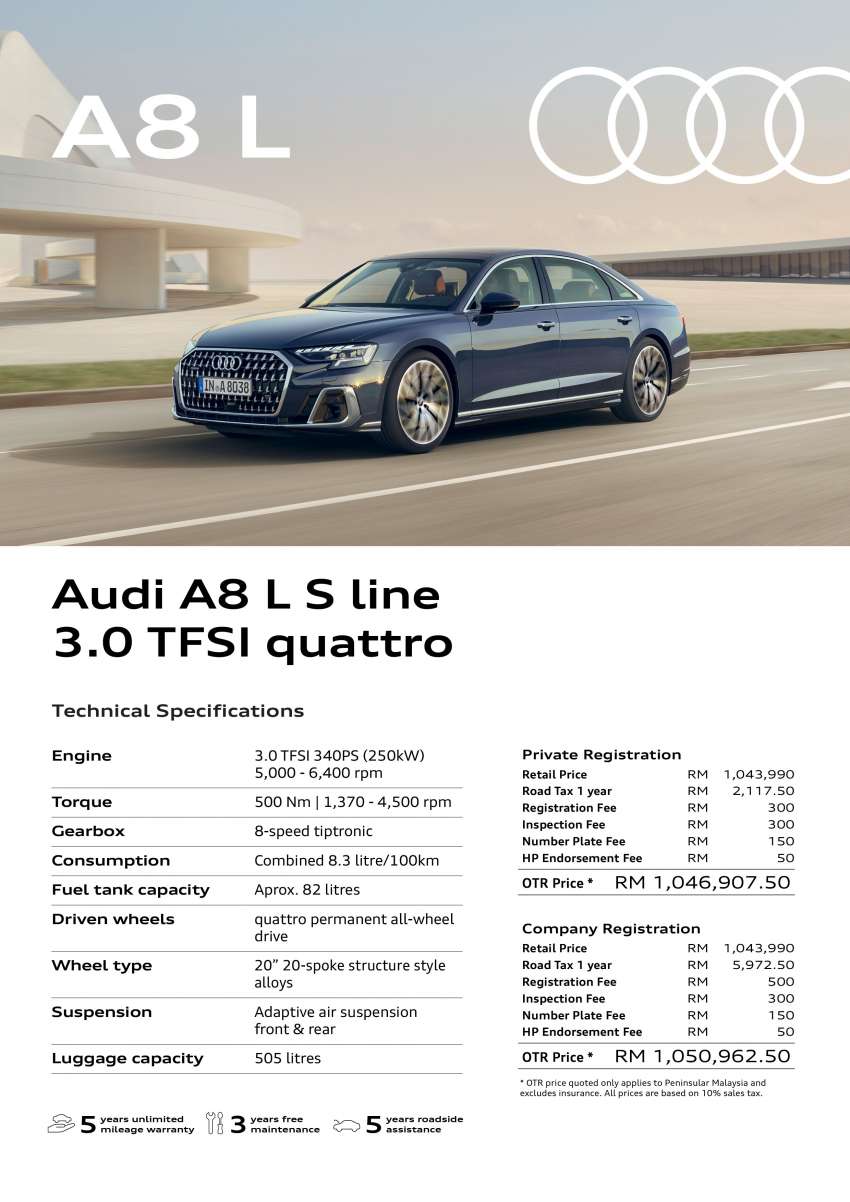 2022 Audi A8L facelift in Malaysia – new D5 flagship sedan with 340 PS 3.0L turbo V6; priced from RM1 mil 1549046