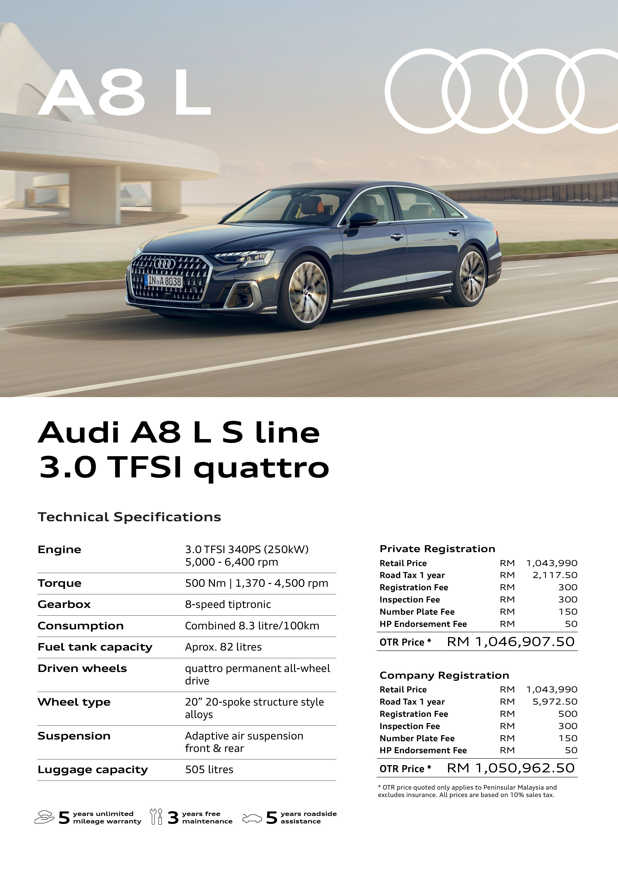 2022 Audi A8 LS line 3.0 TFSI quattro Malaisie fiche technique-1