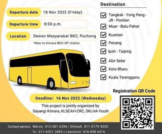 GE15 free bus from Puchong to Johor, East Coast, Ipoh-Taiping, Penang-Kedah – vote in your hometown