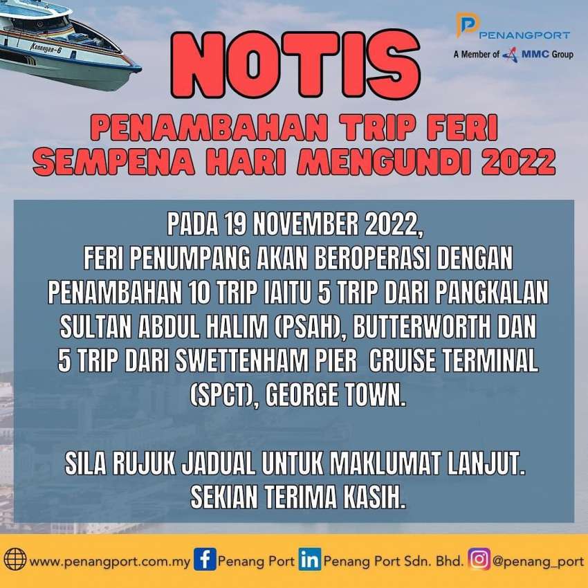 Ten extra Penang ferry trips for GE15 election day 1545487