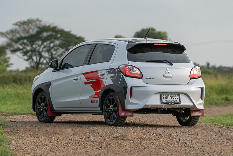 2022 Mitsubishi Mirage Ralliart – eco car is still alive in Thailand; rally-style overfenders, mud flaps, decals Image #1547735