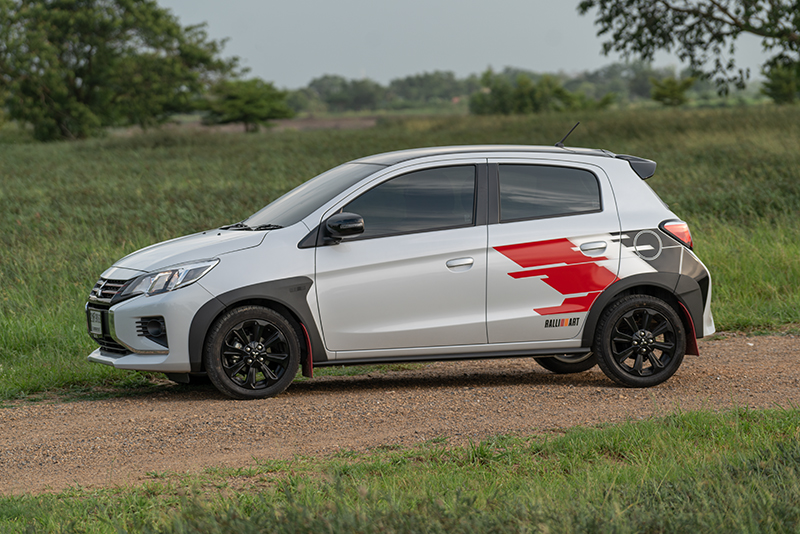 2022 Mitsubishi Mirage Ralliart – eco car is still alive in Thailand; rally-style overfenders, mud flaps, decals Image #1547738