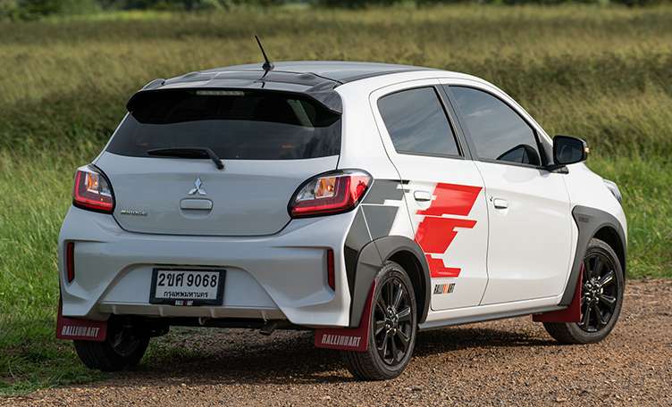 2022 Mitsubishi Mirage Ralliart – eco car is still alive in Thailand; rally-style overfenders, mud flaps, decals Image #1547774