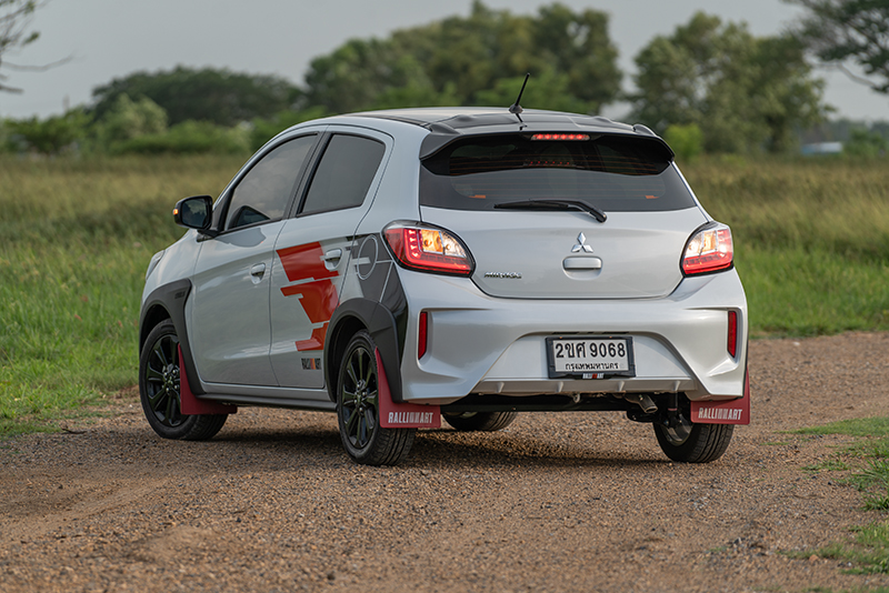 2022 Mitsubishi Mirage Ralliart – eco car is still alive in Thailand; rally-style overfenders, mud flaps, decals Image #1547732