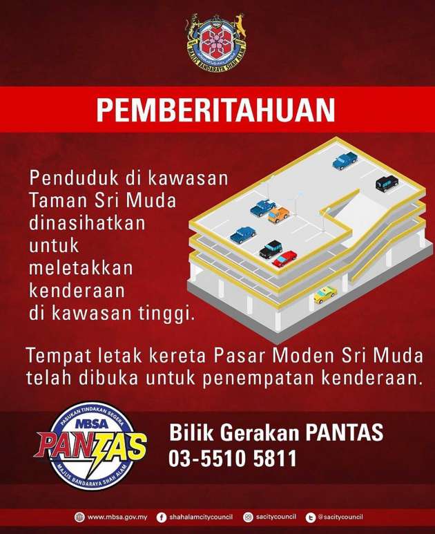 Sri Muda residents advised to park cars at higher ground – Pasar Moden Sri Muda parking available