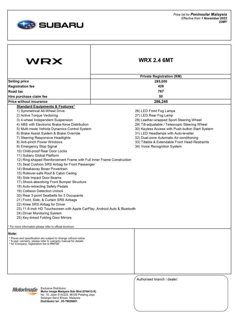2023 Subaru WRX in Malaysia – sedan, wagon body styles; 275 PS 2.4T flat-four; 6MT, CVT; from RM285k 1597632