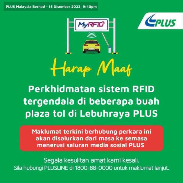 RFID down at PLUS tolls, use TnG/SmartTAG today