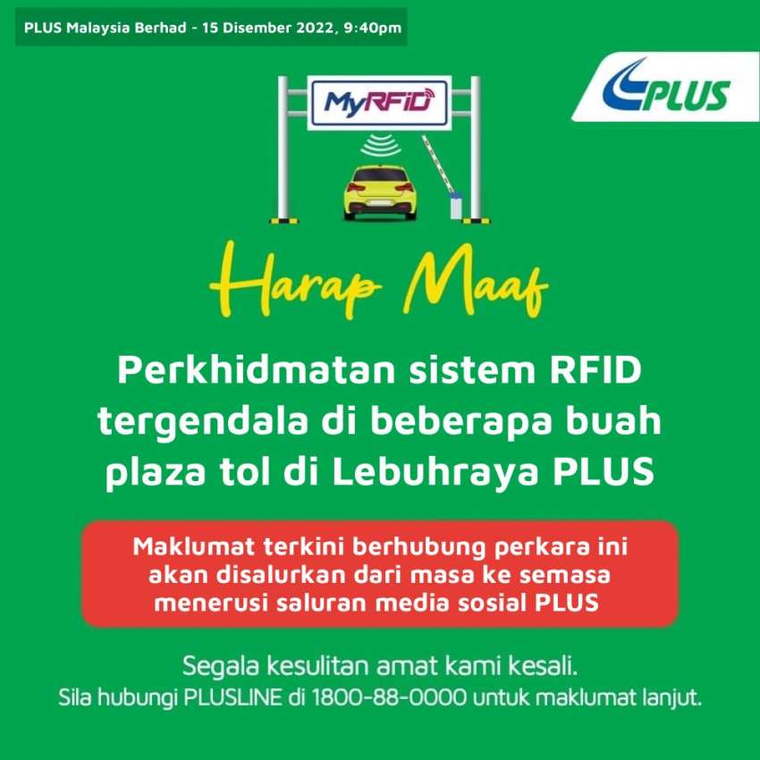 RFID down at PLUS tolls, use TnG/SmartTAG today 1557678
