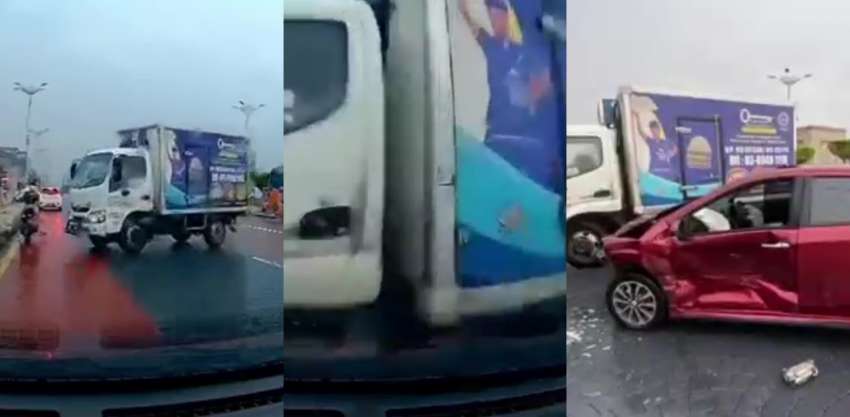 Lorry driver loses control, “drifts” and crashes into a Perodua Bezza parked on a yellow line in Putrajaya 1560165