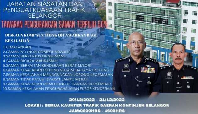 Selangor police giving 50% saman discount, Dec 20-21