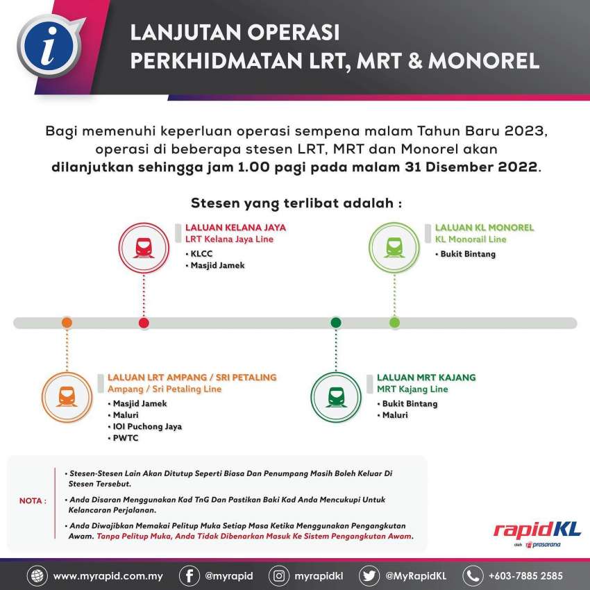 Perkhidmatan LRT, MRT, monorel dilanjutkan operasi hingga 1 pagi pada malam ambang Tahun Baharu Image #1562092