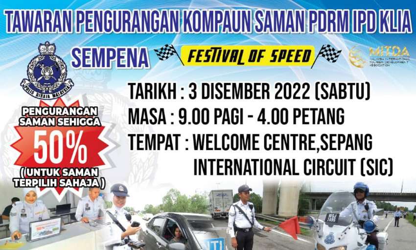 Diskaun saman trafik 50% bagi kesalahan terpilih pada 3 Dis di SIC dan di IPD Klang Selatan 2-4 Dis – PDRM 1550850