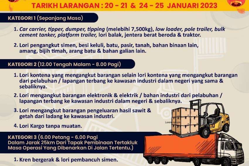 Road ban on goods-carrying vehicles for CNY 2023 Image #1567270