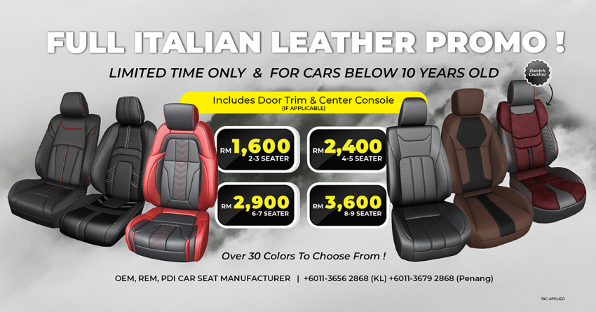 OEM car seat cover maker DK SCHWEIZER having Full Italian Leather promo – over 30 colours, from RM1.6k 1567550