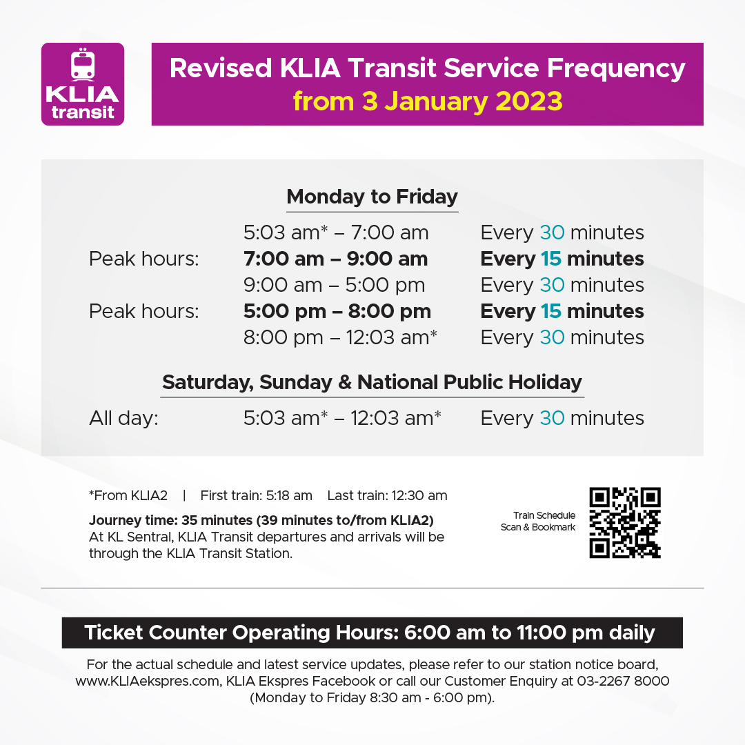 KLIA Transit Schedule Jan 2023