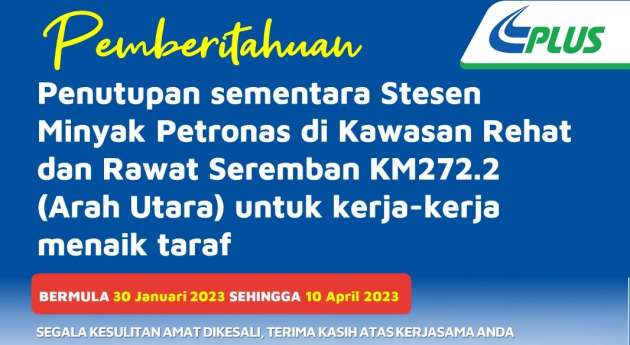 PLUS Seremban R&R Petronas closed till April 10