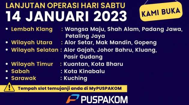 Puspakom extends operations – open this Sat, Jan 14