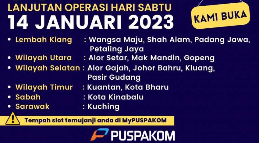 Puspakom extends operations – open this Sat, Jan 14 1564124