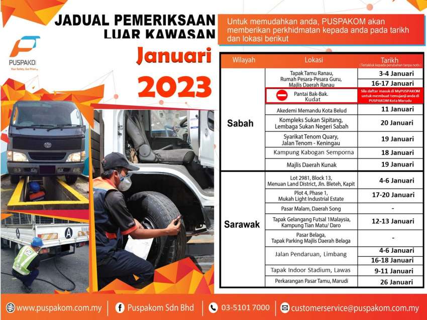 Puspakom keluarkan jadual unit pemeriksaan bergerak Jan 2023 – termasuk luar kawasan di Sabah/Sarawak 1562395