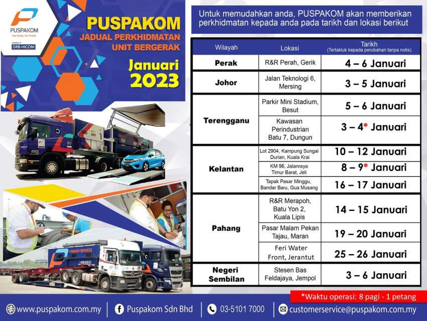 Puspakom’s January 2023 schedule for mobile inspection truck unit, off-site tests for Sabah, Sarawak 1562321