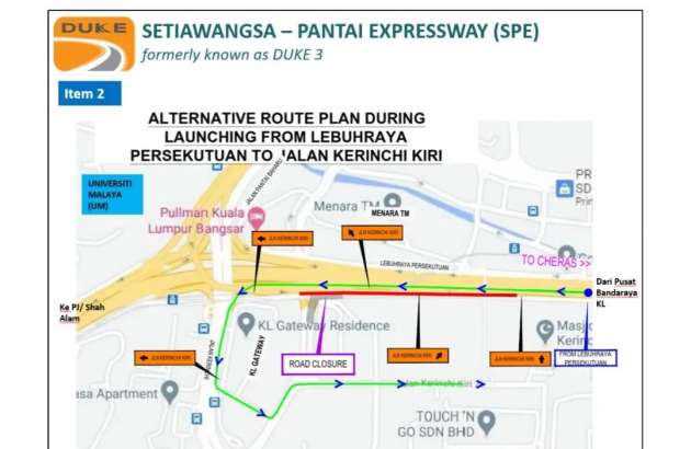 SPE DUKE 3: Access to Jalan Kerinchi Kiri from Federal Highway closed till April 16, slope works