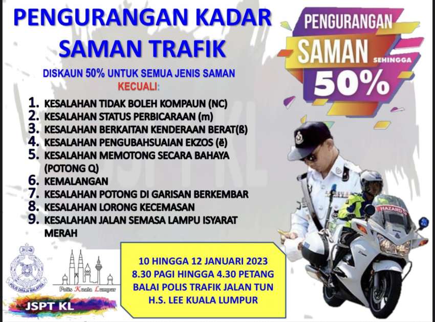 JSPT KL beri 50% diskaun saman trafik terpilih pada 10-12 Jan 2023 di Balai Polis Jalan Tun H.S Lee 1563435
