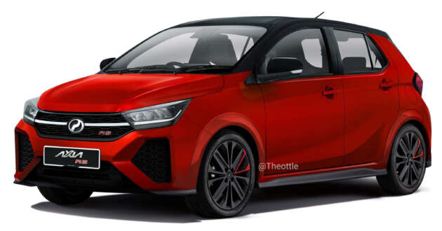 Perodua Axia RS rendered with sporty bodykit, larger wheels, two-tone paint scheme and dual exhaust tips