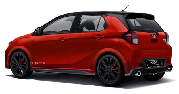 Perodua Axia RS rendered with sporty bodykit, larger wheels, two-tone paint scheme and dual exhaust tips