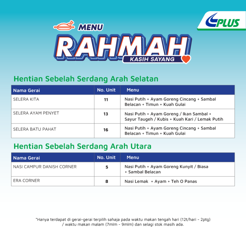 PLUS introduces Menu Rahmah – RM5 meals at R&Rs 1580769