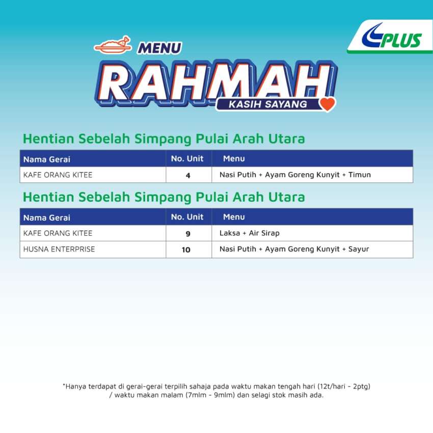 PLUS introduces Menu Rahmah – RM5 meals at R&Rs 1580772