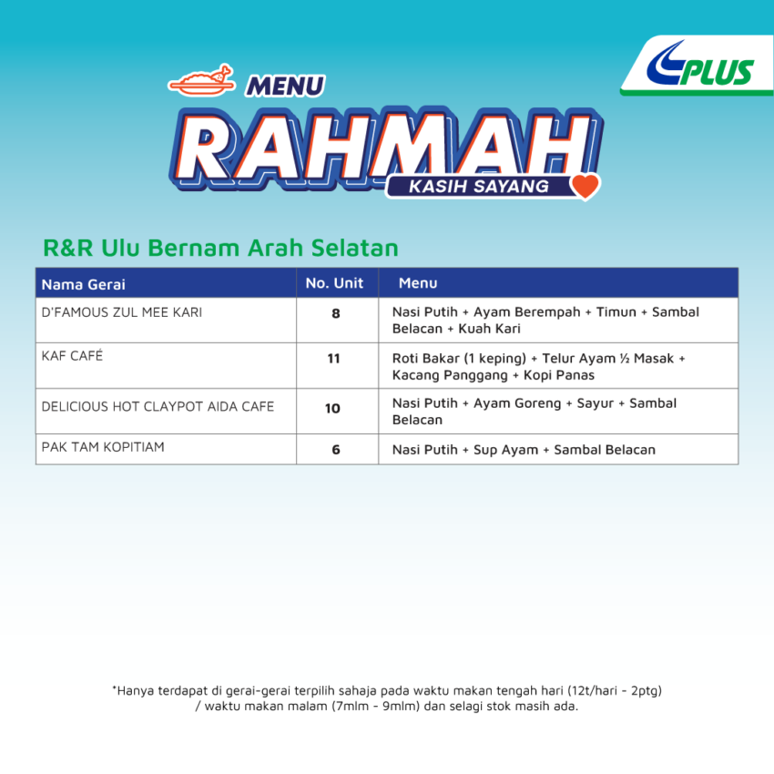 PLUS introduces Menu Rahmah – RM5 meals at R&Rs 1580776